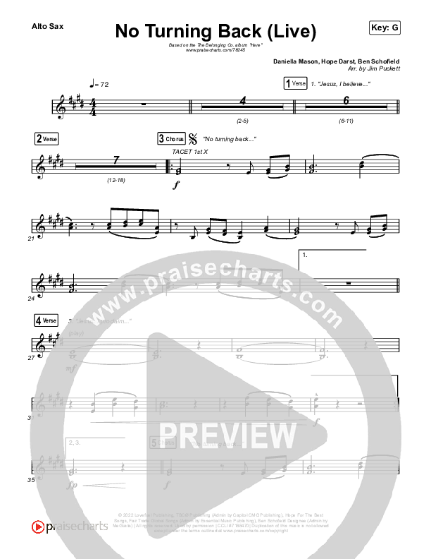 No Turning Back (Live) Alto Sax (The Belonging Co / Hope Darst)