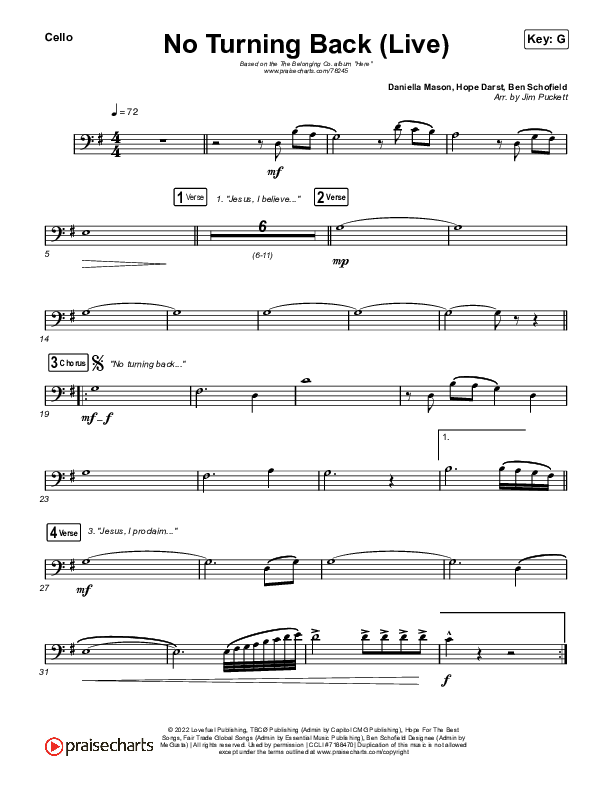 No Turning Back (Live) Cello (The Belonging Co / Hope Darst)
