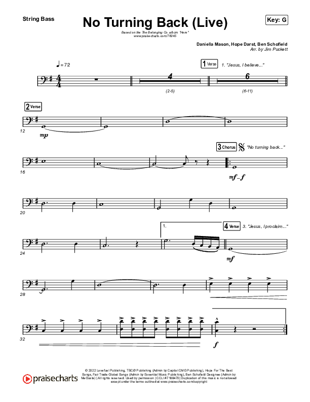 No Turning Back (Live) Double Bass (The Belonging Co / Hope Darst)