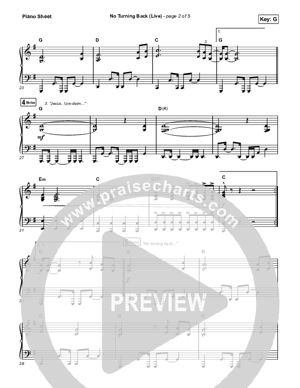 No Turning Back (Live) Piano Sheet (The Belonging Co / Hope Darst)