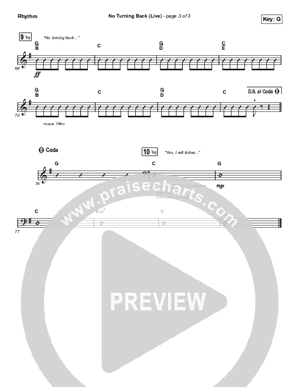 No Turning Back (Live) Rhythm Chart (The Belonging Co / Hope Darst)