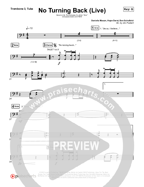 No Turning Back (Live) Trombone 3/Tuba (The Belonging Co / Hope Darst)