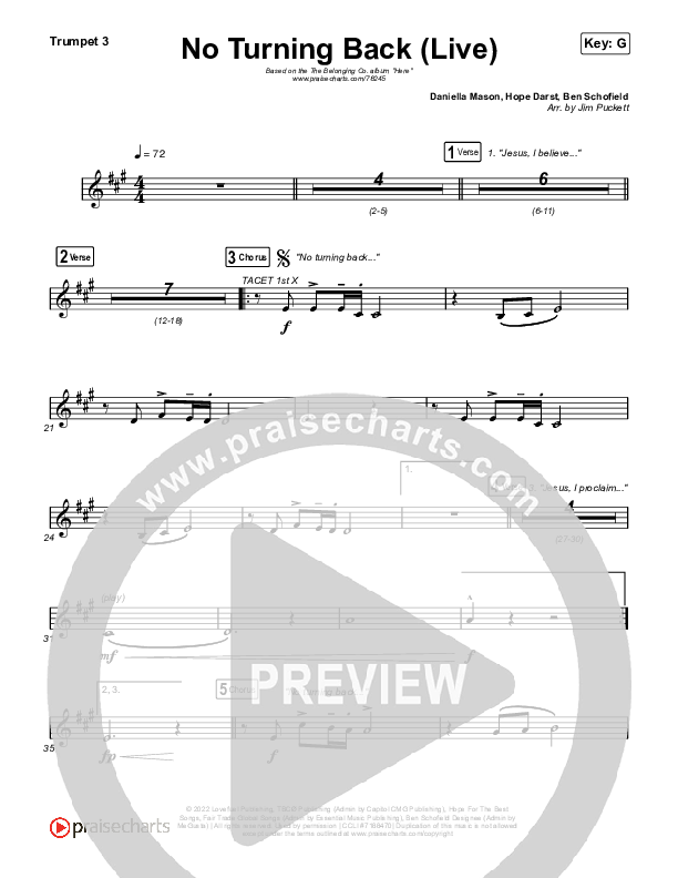 No Turning Back (Live) Trumpet 3 (The Belonging Co / Hope Darst)