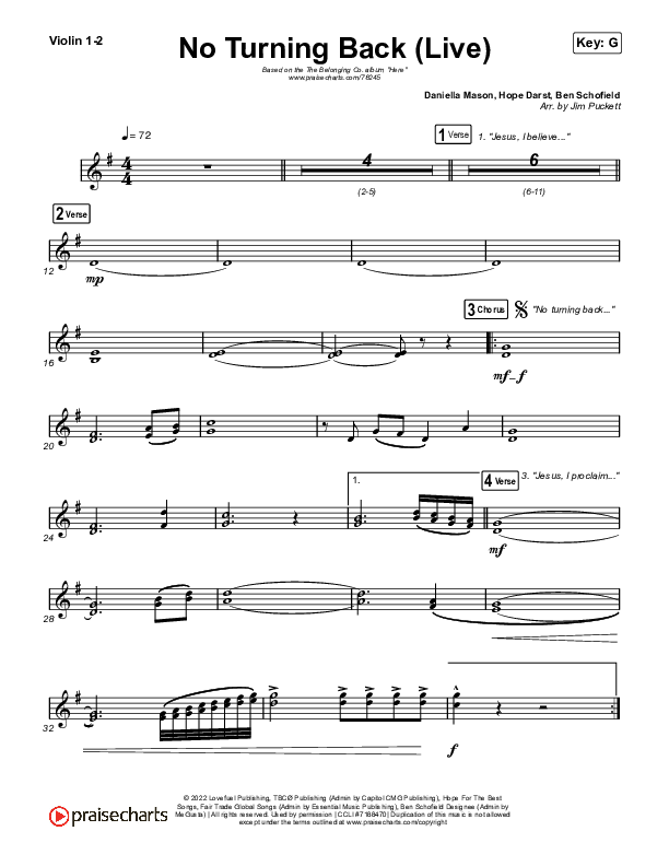 No Turning Back (Live) Violin 1/2 (The Belonging Co / Hope Darst)