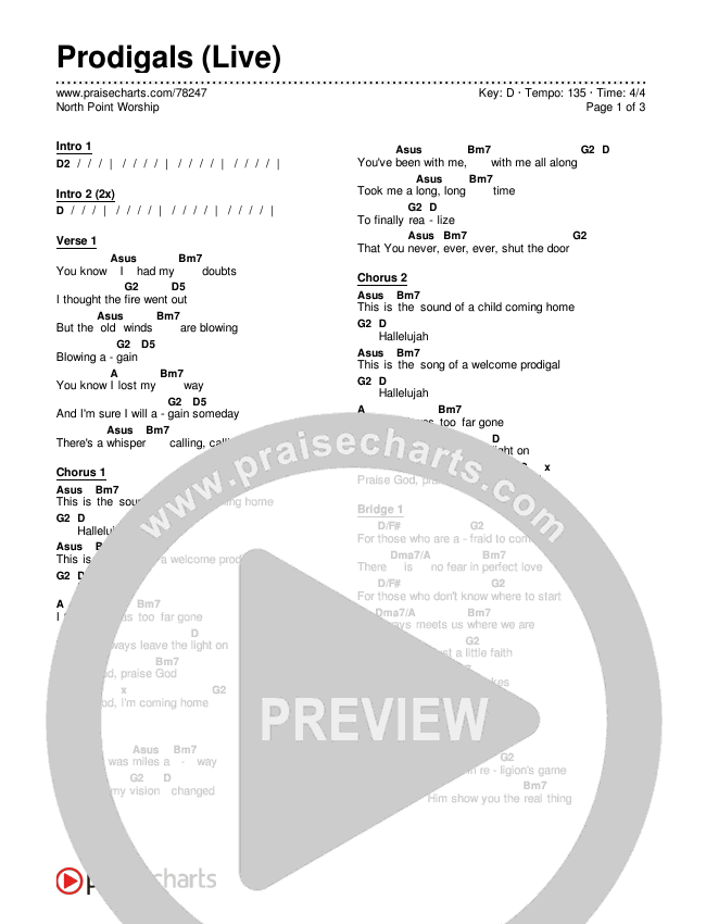 Prodigals (Live) Chords & Lyrics (North Point Worship)