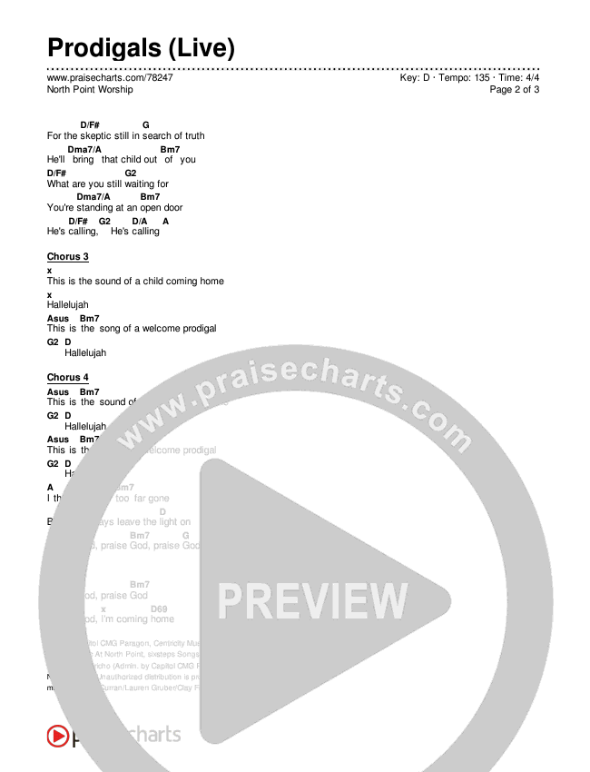 Prodigals (Live) Chords & Lyrics (North Point Worship)