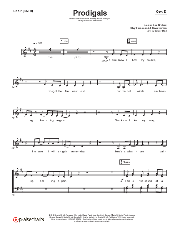 Prodigals (Live) Choir Sheet (SATB) (North Point Worship)