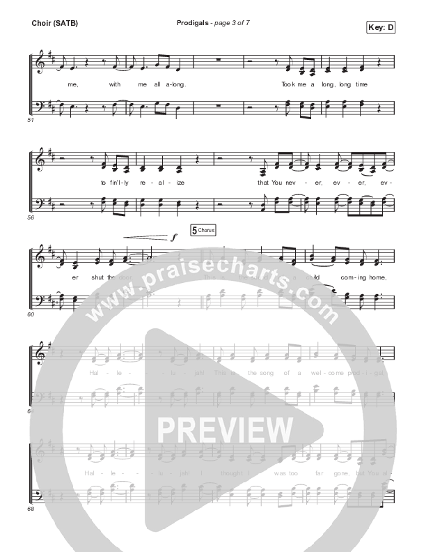 Prodigals (Live) Choir Sheet (SATB) (North Point Worship)