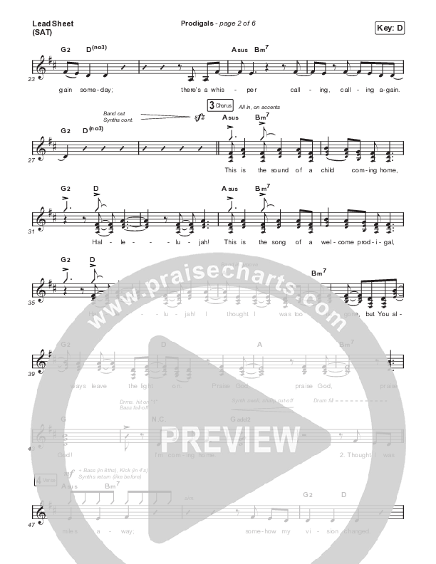 Prodigals (Live) Lead Sheet (SAT) (North Point Worship)