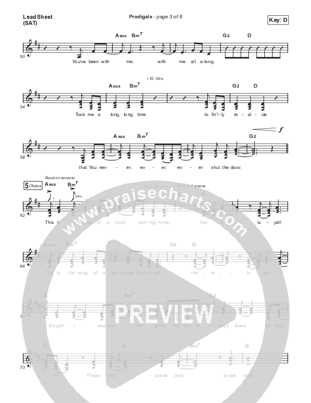 Prodigals (Live) Lead Sheet (SAT) (North Point Worship)