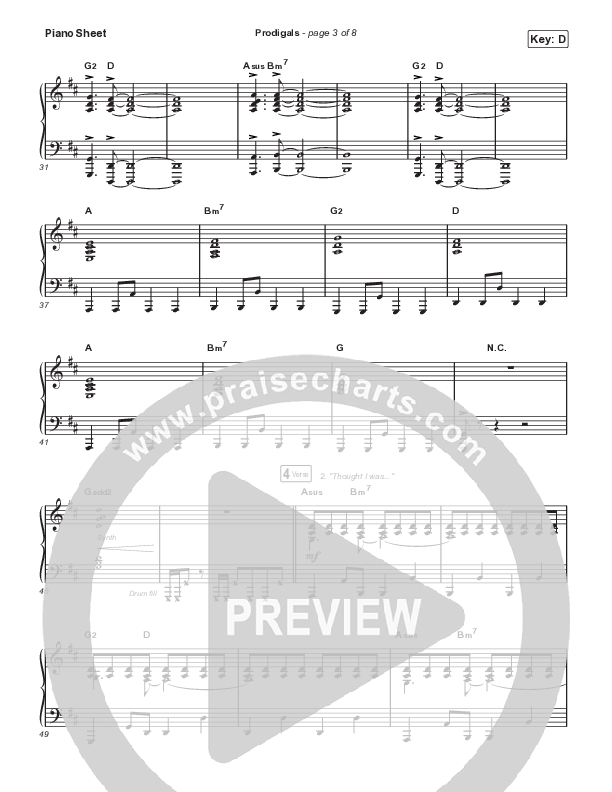 Prodigals (Live) Piano Sheet (North Point Worship)