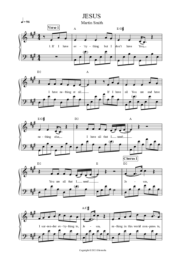 Jesus Piano/Vocal (SAT) (Martin Smith)