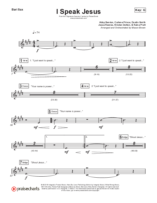 I Speak Jesus (Sing It Now SATB) Bari Sax (Shylo Sharity / Signature Sessions / Arr. Mason Brown)