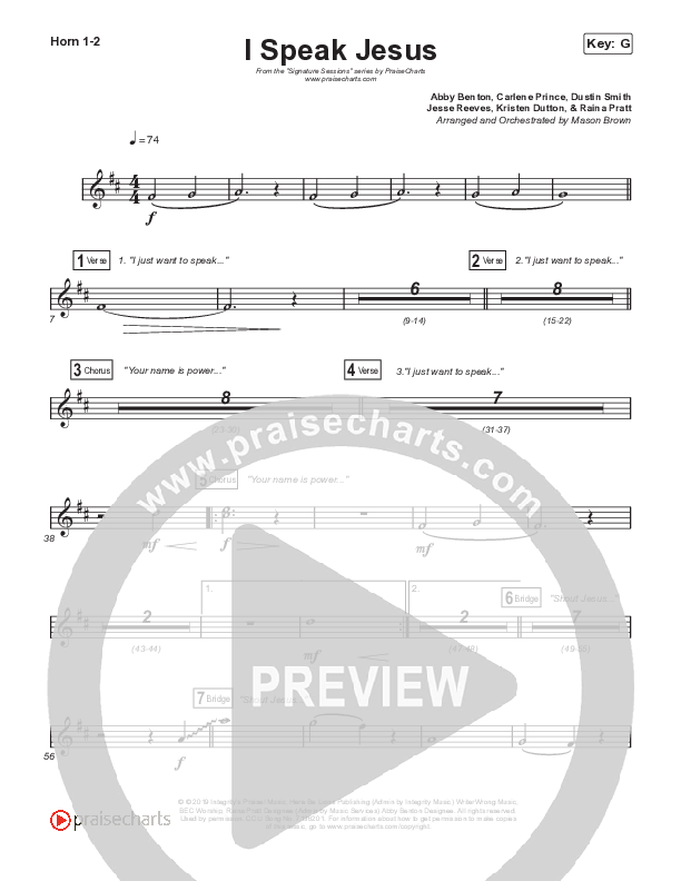 I Speak Jesus (Sing It Now SATB) French Horn 1/2 (Shylo Sharity / Signature Sessions / Arr. Mason Brown)