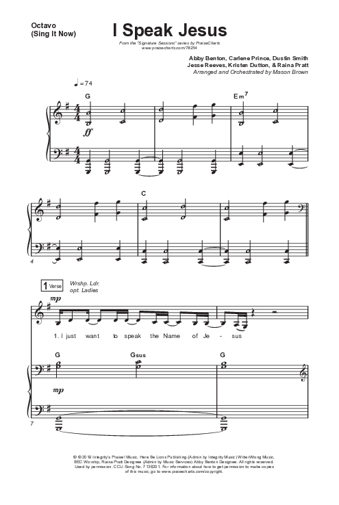 I Speak Jesus (Sing It Now SATB) Octavo (SATB & Pno) (Shylo Sharity / Signature Sessions / Arr. Mason Brown)