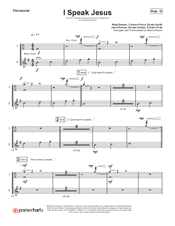 I Speak Jesus (Sing It Now SATB) Percussion (Shylo Sharity / Signature Sessions / Arr. Mason Brown)