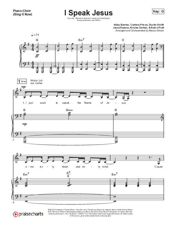 I Speak Jesus (Sing It Now SATB) Piano/Choir (SATB) (Shylo Sharity / Signature Sessions / Arr. Mason Brown)