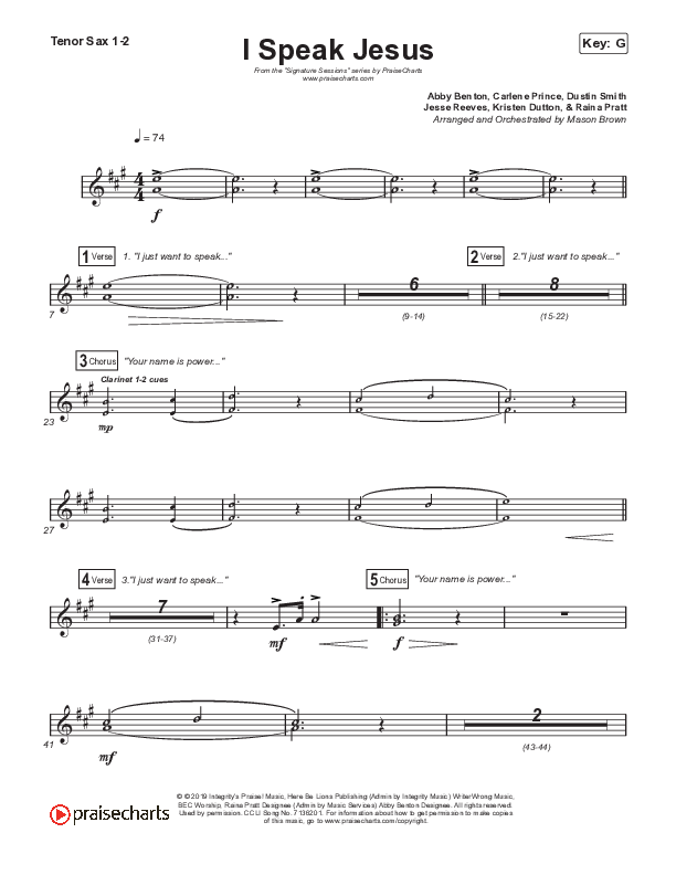 I Speak Jesus (Sing It Now SATB) Sax Pack (Shylo Sharity / Signature Sessions / Arr. Mason Brown)