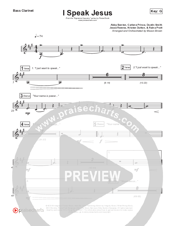 I Speak Jesus (Worship Choir SAB) Bass Clarinet (Shylo Sharity / Signature Sessions / Arr. Mason Brown)