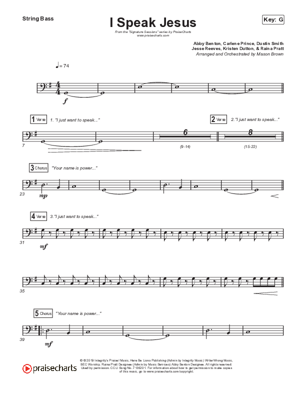 I Speak Jesus (Worship Choir SAB) Double Bass (Shylo Sharity / Signature Sessions / Arr. Mason Brown)
