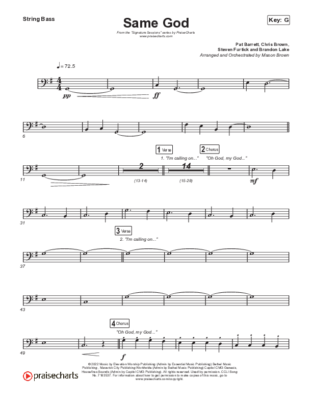 Same God (Worship Choir SAB) Double Bass (Signature Sessions / Arr. Mason Brown)