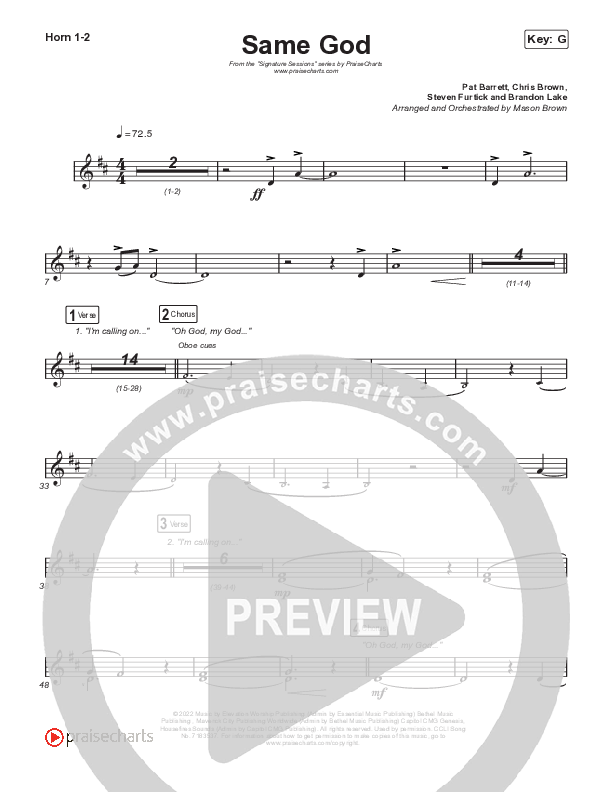 Same God (Worship Choir SAB) French Horn 1/2 (Signature Sessions / Arr. Mason Brown)