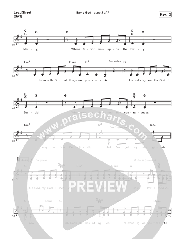 Same God (Worship Choir SAB) Lead Sheet (SAT) (Signature Sessions / Arr. Mason Brown)