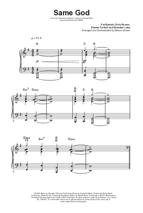 Same God (Worship Choir SAB) Octavo (SAB & Pno) (Signature Sessions / Arr. Mason Brown)