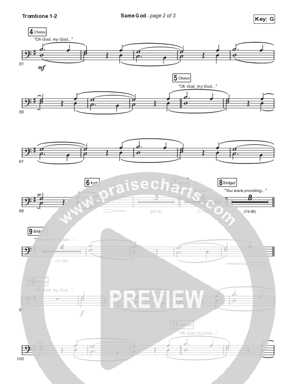 Same God (Worship Choir SAB) Trombone 1/2 (Signature Sessions / Arr. Mason Brown)