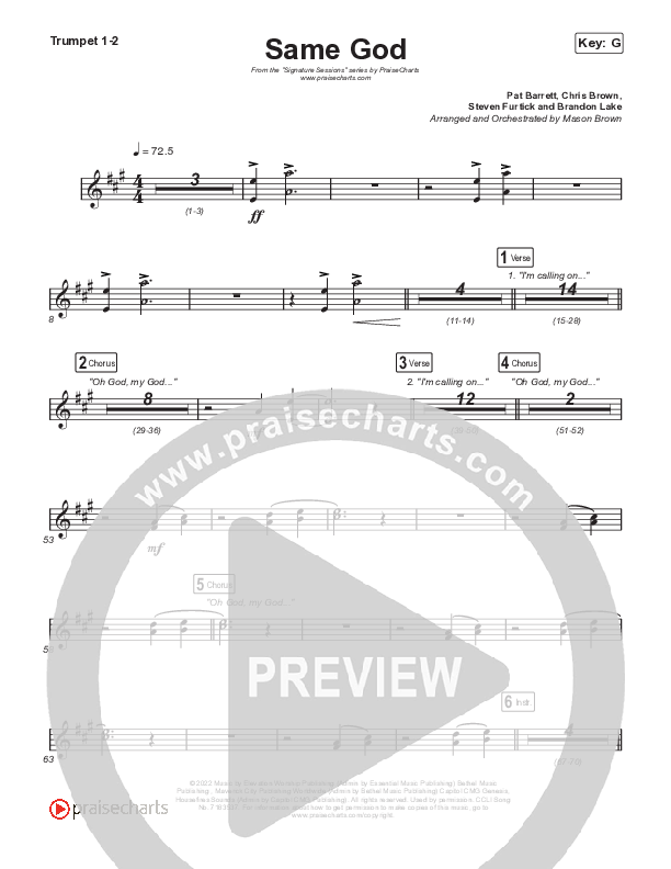 Same God (Worship Choir SAB) Trumpet 1,2 (Signature Sessions / Arr. Mason Brown)