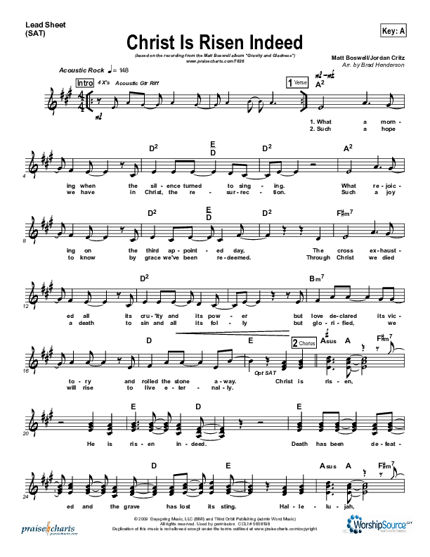 Christ Is Risen Indeed Lead Sheet (Matt Boswell)