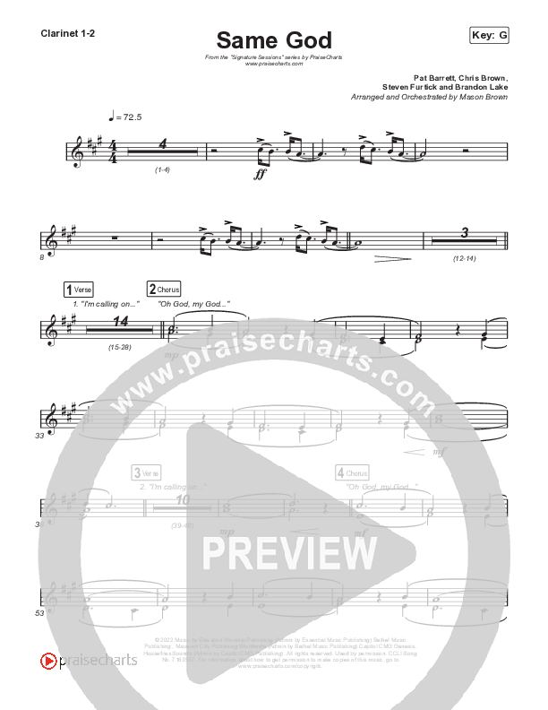Same God (Sing It Now SATB) Clarinet 1/2 (Signature Sessions / Arr. Mason Brown)