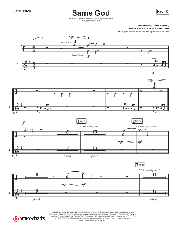Same God (Sing It Now SATB) Percussion (Signature Sessions / Arr. Mason Brown)