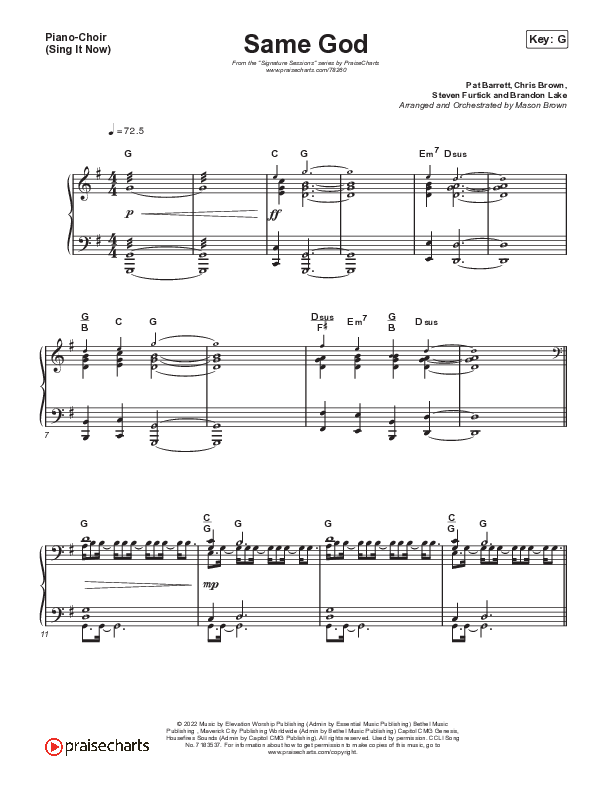 Same God (Sing It Now) Piano-Choir (SATB) (PraiseCharts Choral / Signature Sessions / Arr. Mason Brown)