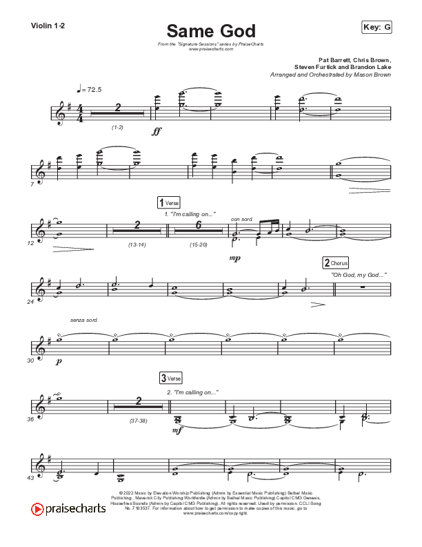 Same God (Sing It Now SATB) Violin 1/2 (Signature Sessions / Arr. Mason Brown)