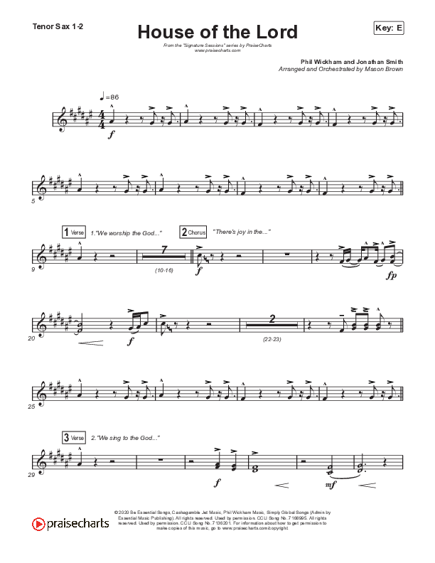 House Of The Lord (Sing It Now SATB) Tenor Sax 1/2 (Signature Sessions / Arr. Mason Brown)