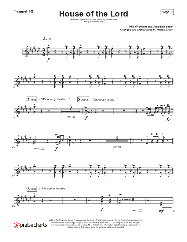 House Of The Lord (Sing It Now SATB) Trumpet 1,2 (Signature Sessions / Arr. Mason Brown)