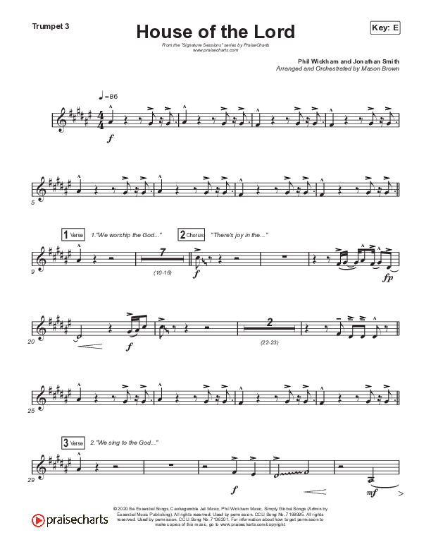 House Of The Lord (Sing It Now SATB) Trumpet 3 (Signature Sessions / Arr. Mason Brown)