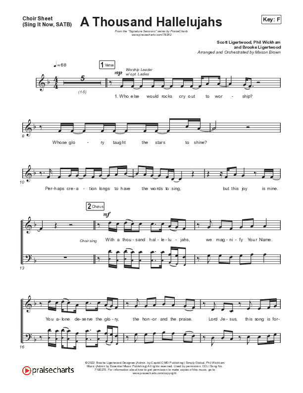 A Thousand Hallelujahs (Sing It Now SATB) Choir Sheet (SATB) (Signature Sessions / Arr. Mason Brown)
