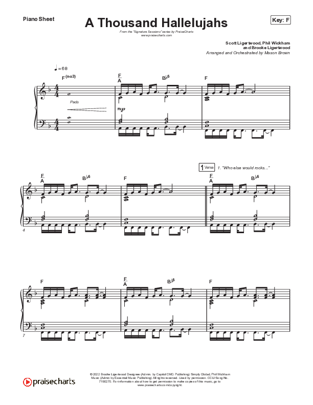 A Thousand Hallelujahs (Sing It Now SATB) Piano Sheet (Signature Sessions / Arr. Mason Brown)