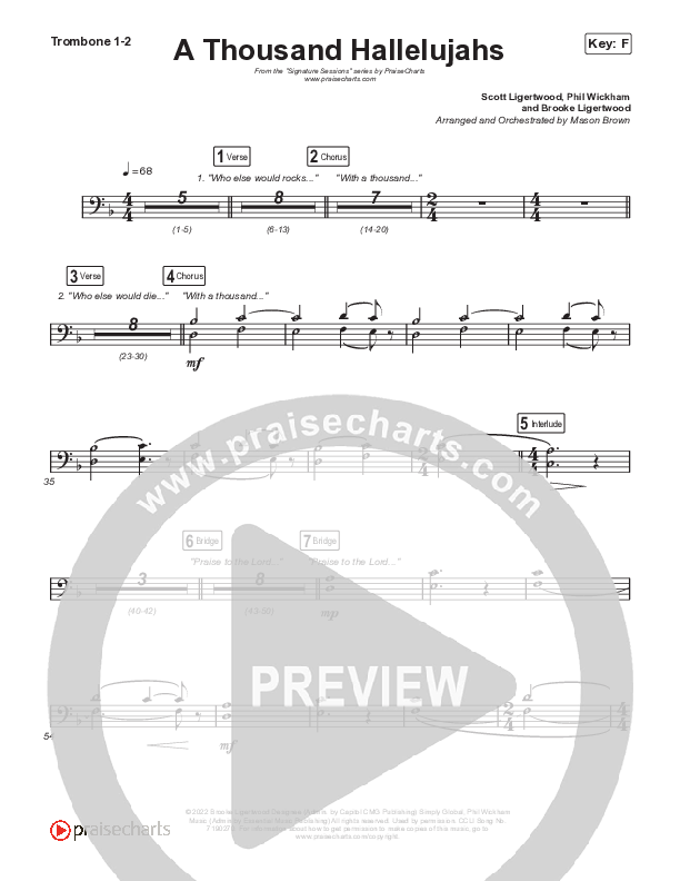A Thousand Hallelujahs (Sing It Now SATB) Trombone 1/2 (Signature Sessions / Arr. Mason Brown)