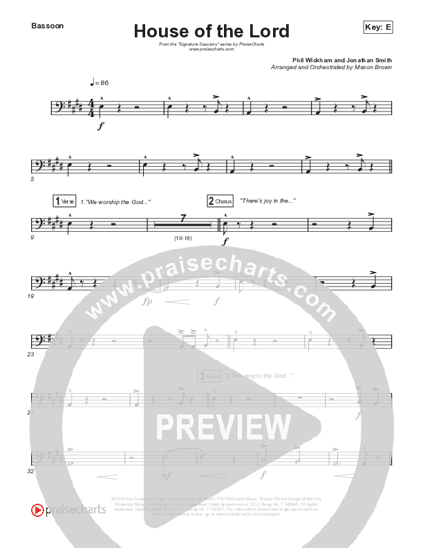 House Of The Lord (Worship Choir SAB) Bassoon (Signature Sessions / Arr. Mason Brown)