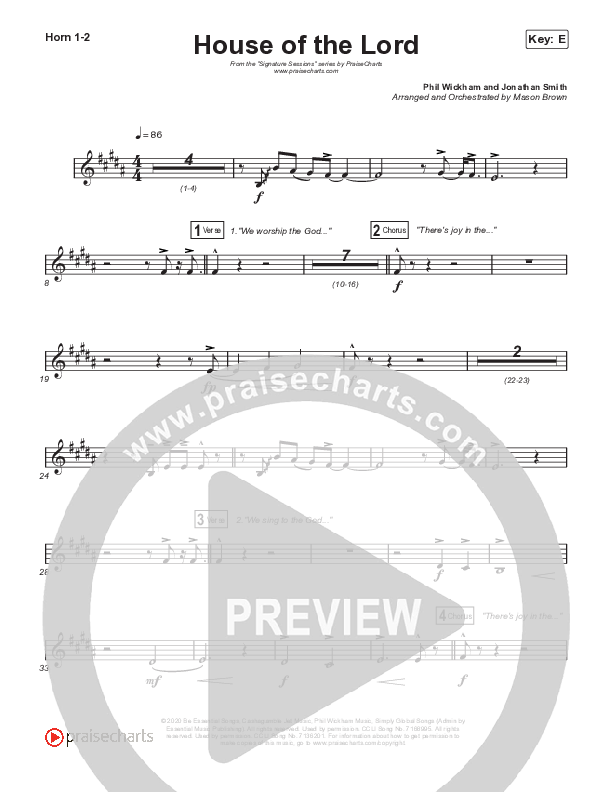 House Of The Lord (Worship Choir SAB) French Horn 1/2 (Signature Sessions / Arr. Mason Brown)