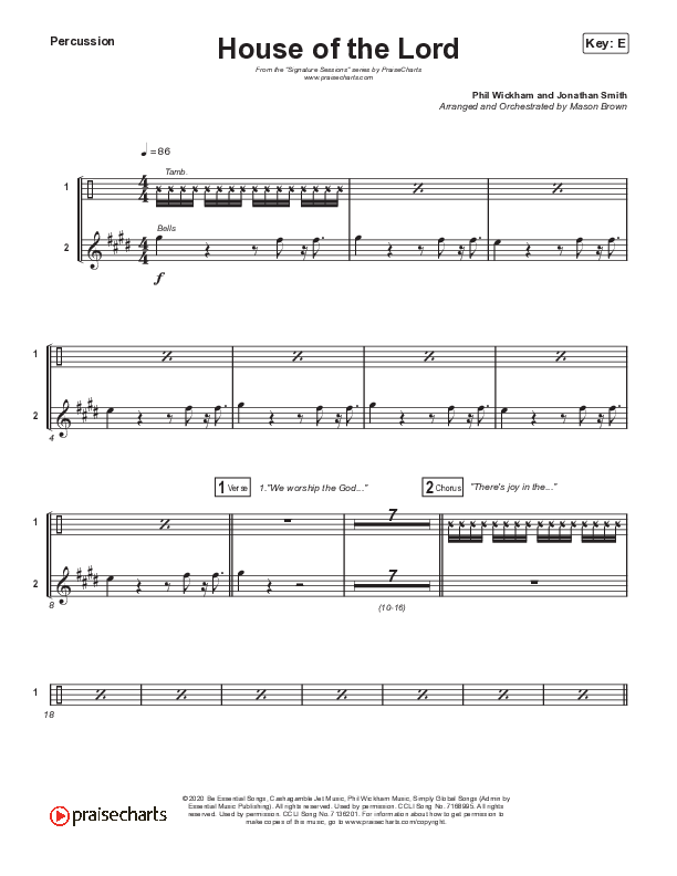 House Of The Lord (Worship Choir SAB) Percussion (Signature Sessions / Arr. Mason Brown)