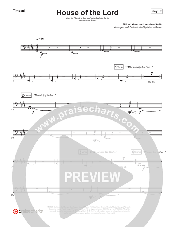 House Of The Lord (Worship Choir SAB) Timpani (Signature Sessions / Arr. Mason Brown)
