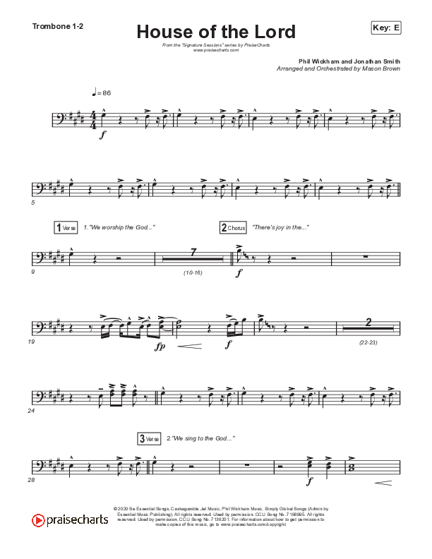 House Of The Lord (Worship Choir SAB) Trombone 1/2 (Signature Sessions / Arr. Mason Brown)
