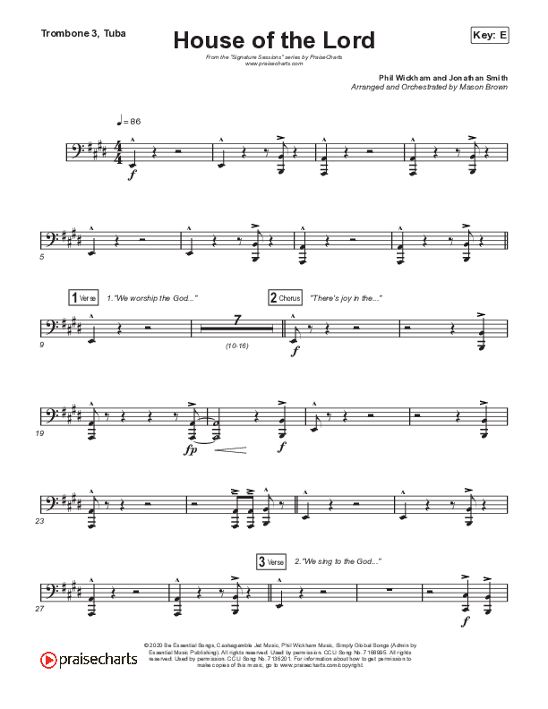 House Of The Lord (Worship Choir SAB) Trombone 3/Tuba (Signature Sessions / Arr. Mason Brown)