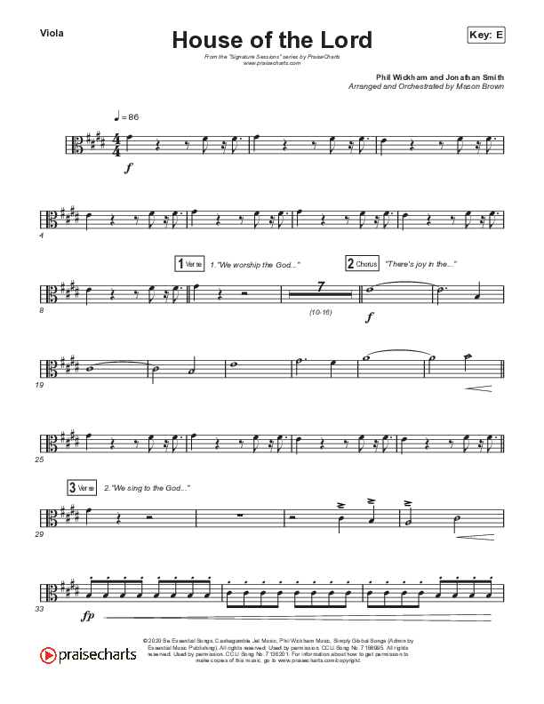 House Of The Lord (Worship Choir SAB) Viola (Signature Sessions / Arr. Mason Brown)