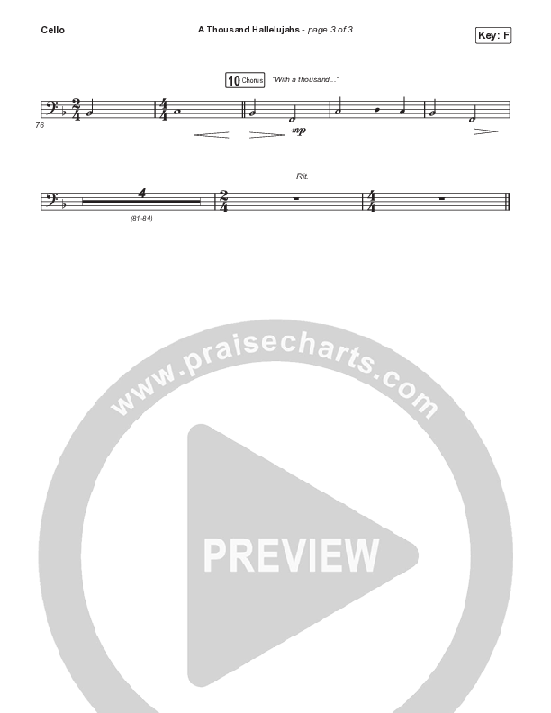A Thousand Hallelujahs (Worship Choir SAB) Cello (Signature Sessions / Arr. Mason Brown)