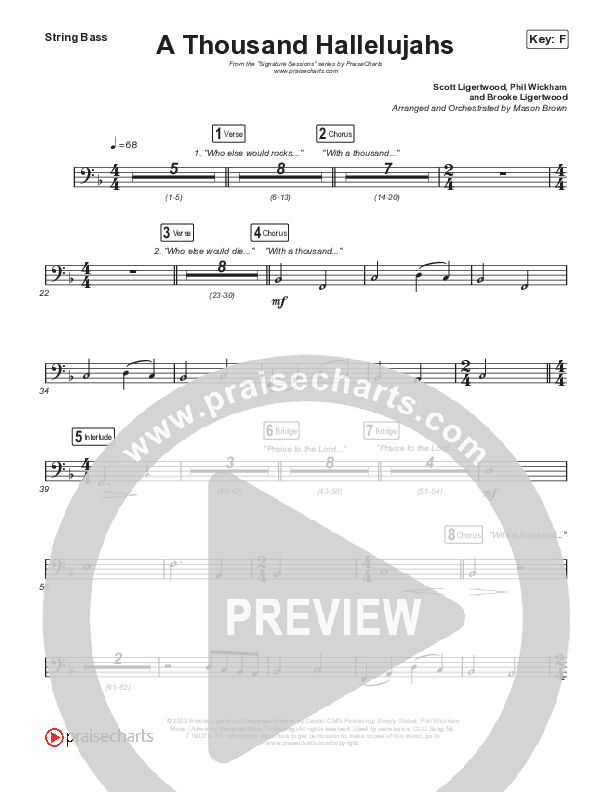 A Thousand Hallelujahs (Worship Choir SAB) Double Bass (Signature Sessions / Arr. Mason Brown)